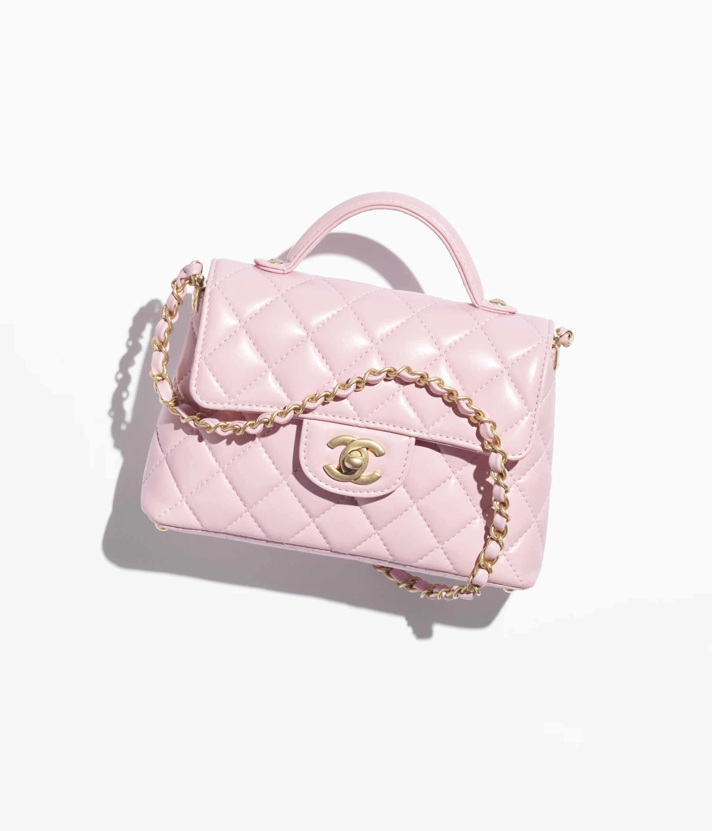 Chanel Small Flap Bag with Top Handle Lambskin & Gold-Tone Metal Light Pink AS5355-B19386-NADOE