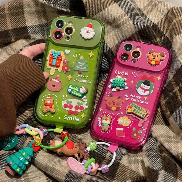 Christmas Three-Dimensional Doll Pendant Flip Mirror Phone Case