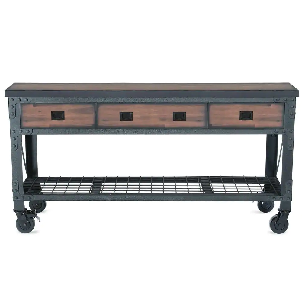 3-Drawers Rolling Industrial Mobile Workbench Cabinet and Wood Top