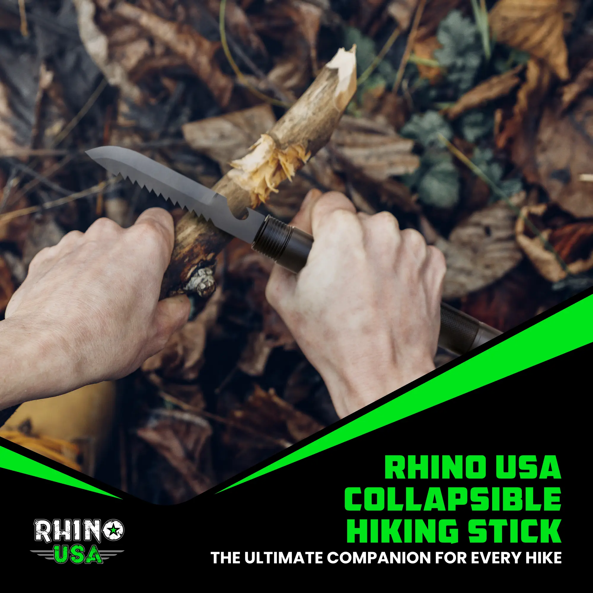 Rhino USA Hiking Stick – Essential Camping Gear for Hiking & Trekking – Durable Walking Stick for Outdoor Adventures, Travel Accessories