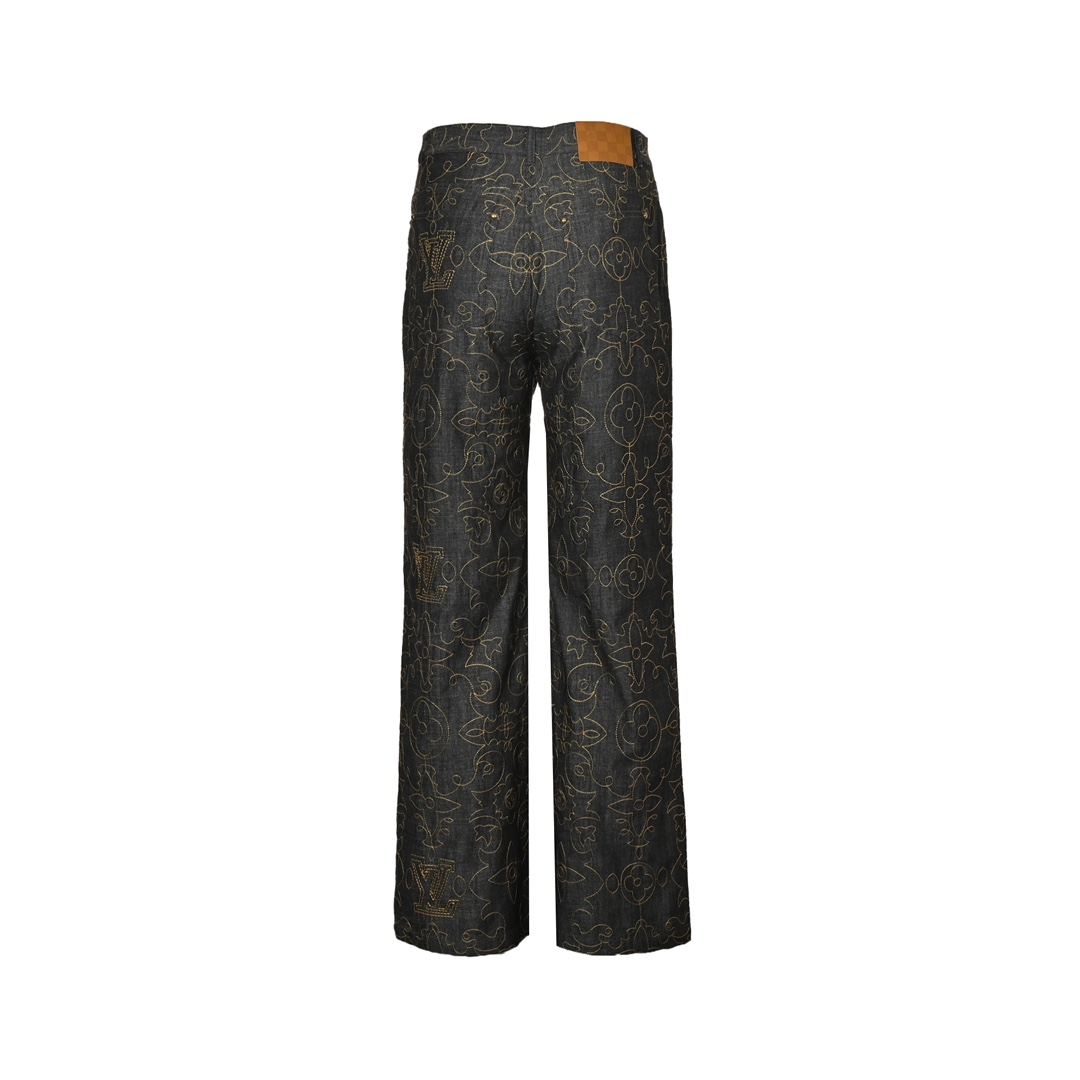 Louis Vuitton 24Fw gold thread embroidered monogram suit jeans