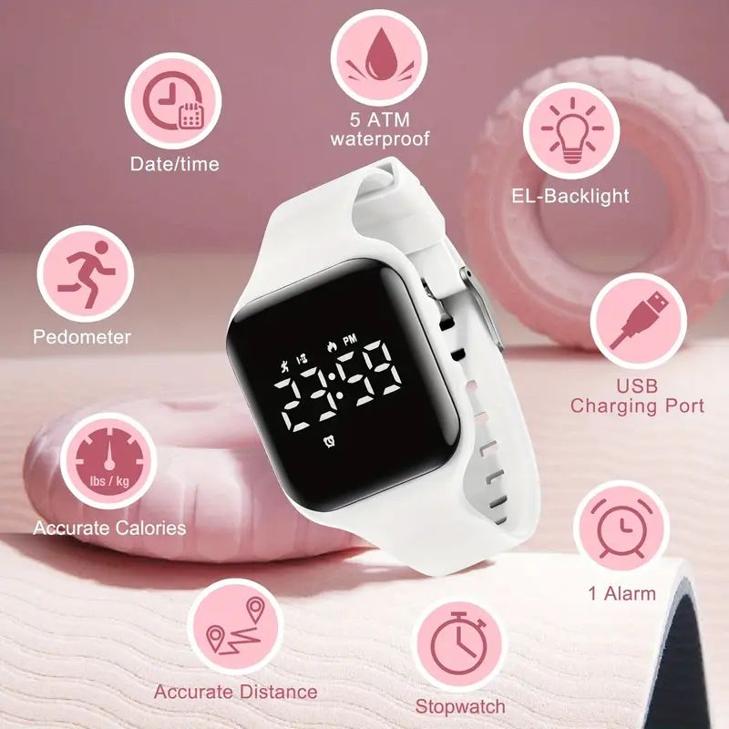 Waterproof Smart Watch with USB Charging, Digital Display & Multi-Color Silicone Strap
