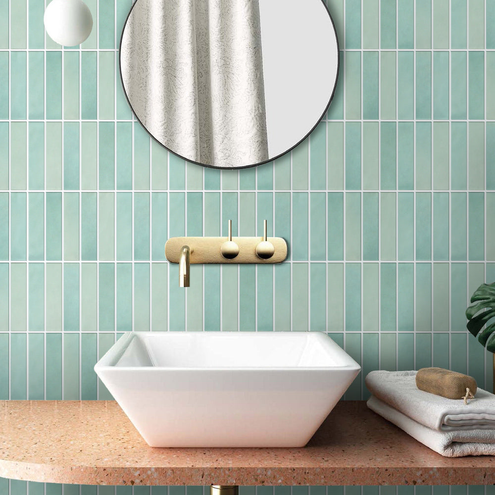 3D Light Green Gradient Linear Mosaic Peel and Stick Wall Tile