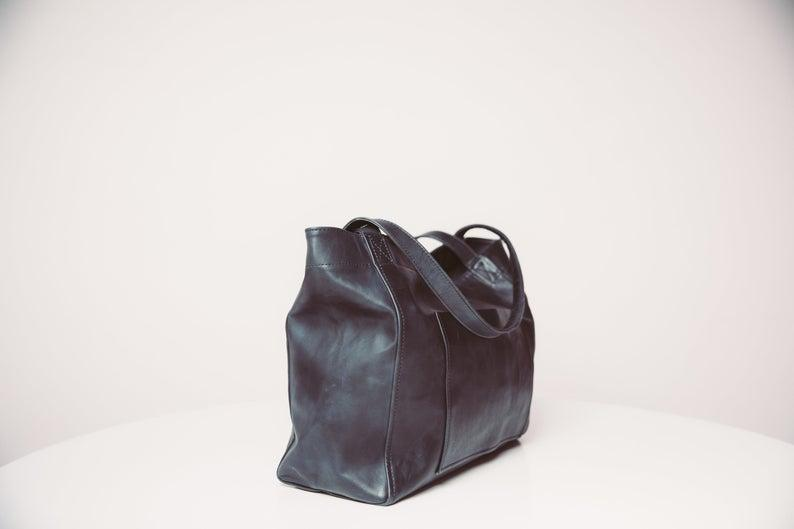 Women's Large Soft Leather Tote Bag With Pocket