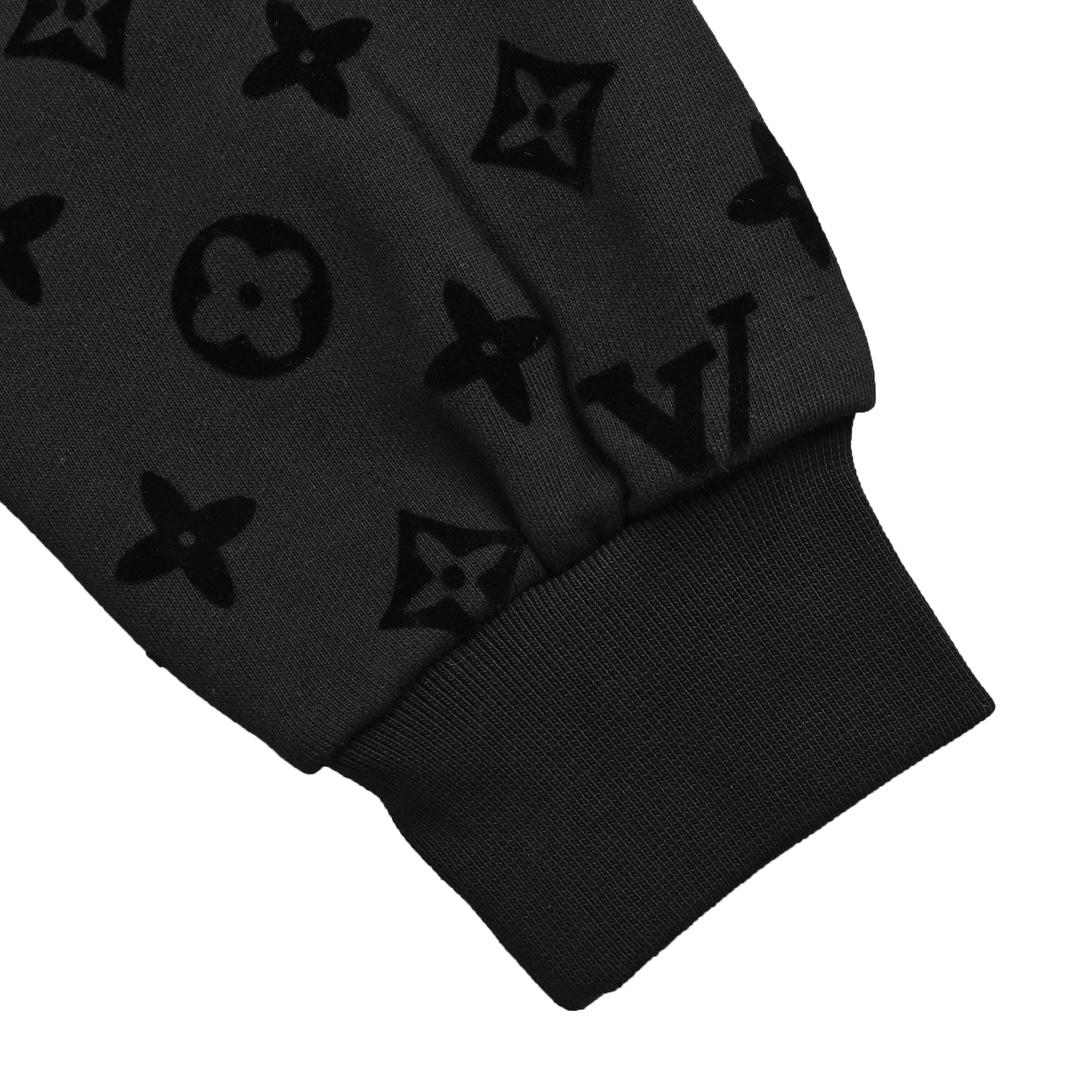 Louis Vuitton 24Fw all-over monogram flocked print hooded sweatshirt
