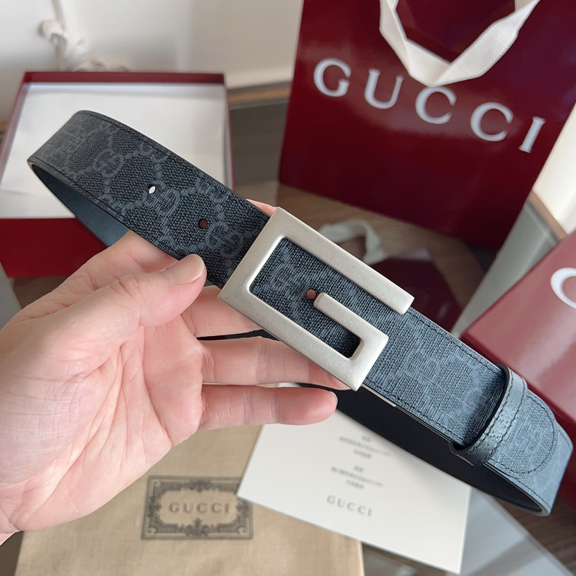 Gucci GG swivel buckle leather belt 3.5cm wide
