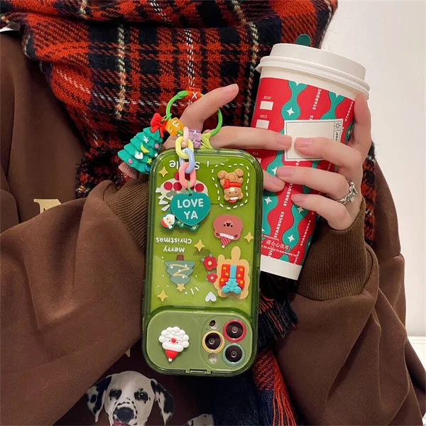 Christmas Three-Dimensional Doll Pendant Flip Mirror Phone Case