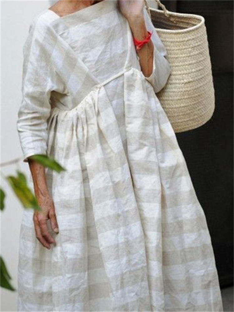 Vintage Striped Pleated Oversize Maxi Dress
