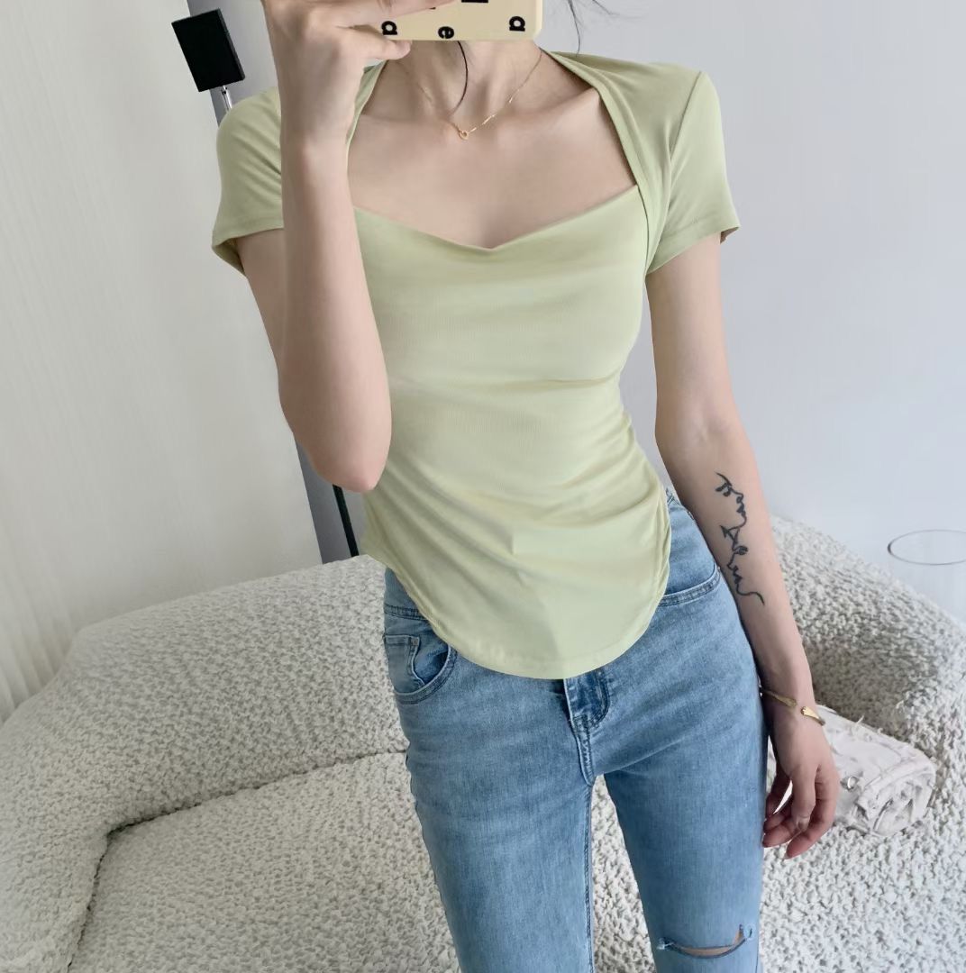 Square Collar Short Sleeve Women's Blouse