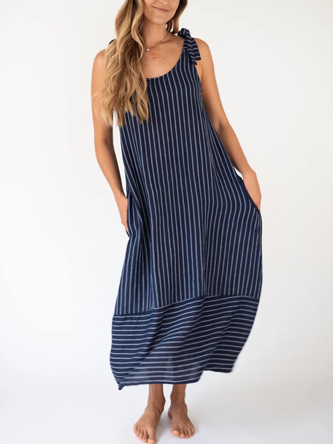 Women's Stripe Cotton Linen Dress