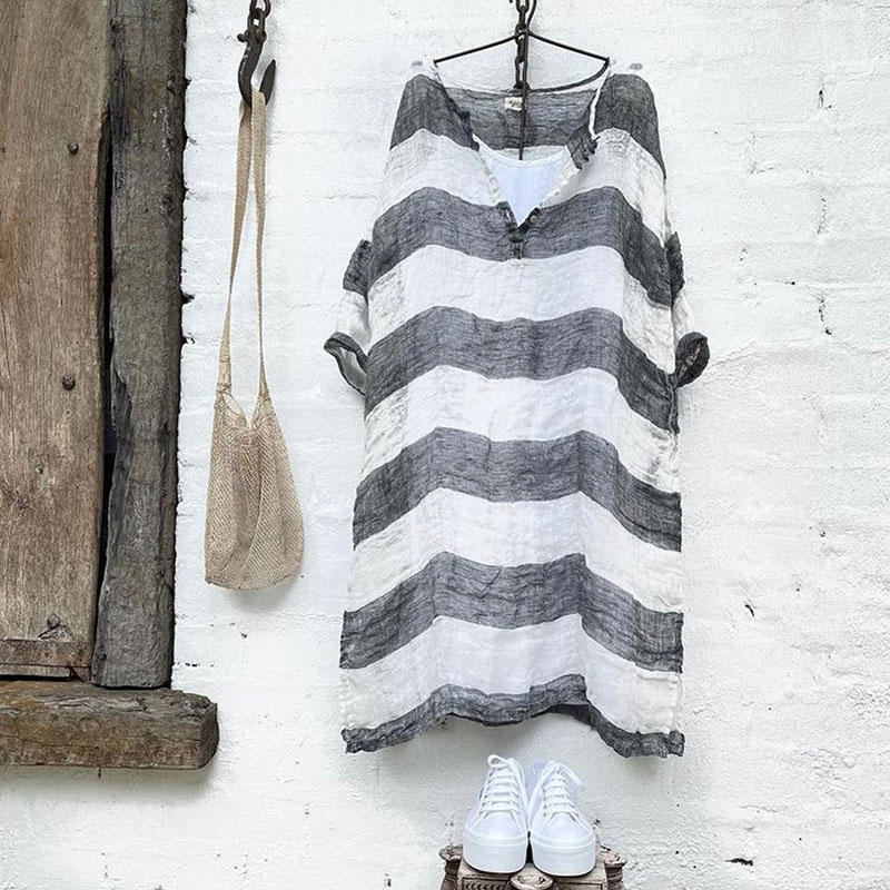 Casual V-Neck Striped Midi Dress