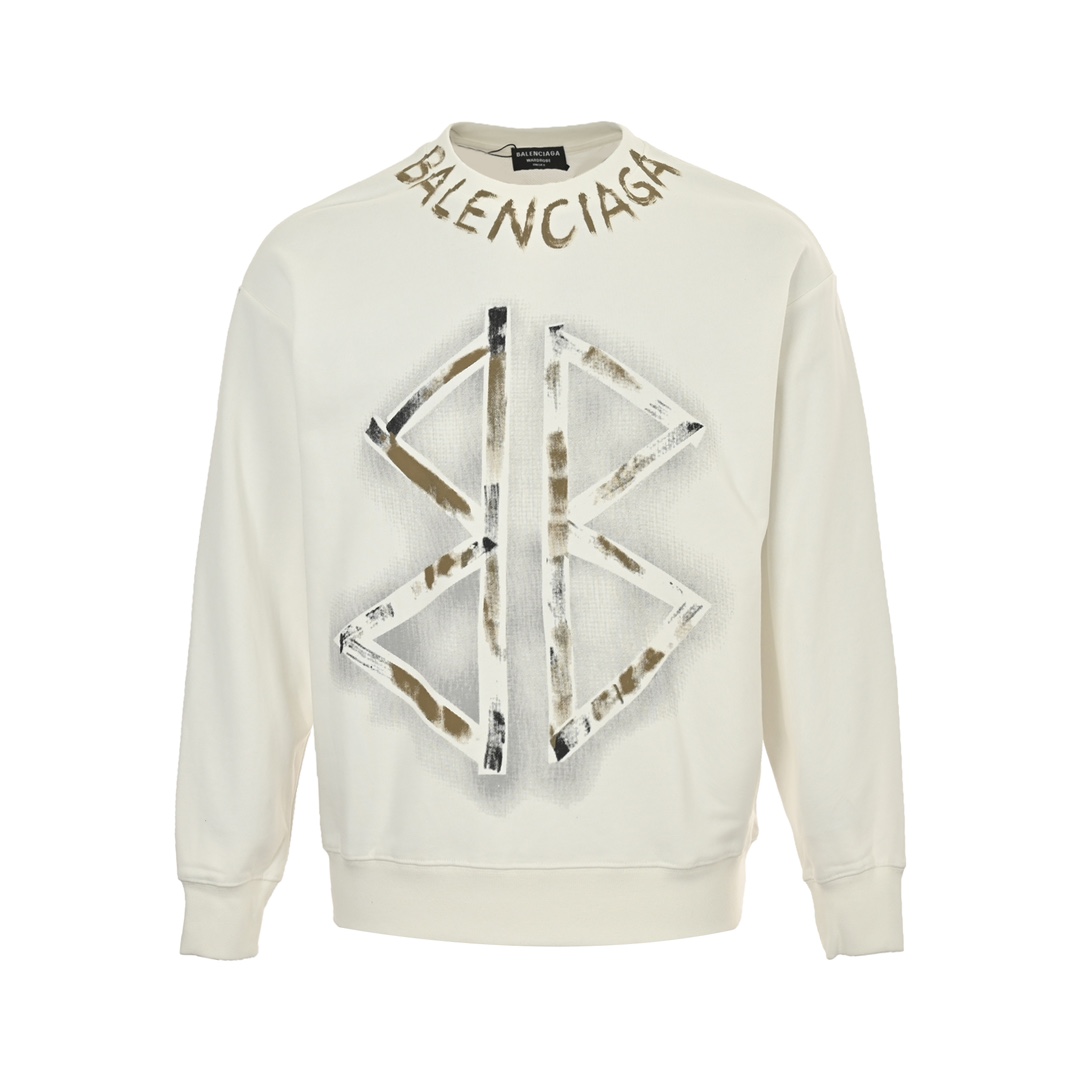 Balenciaga 24Fw Hand-painted Double B Print Crew Neck Sweatshirt