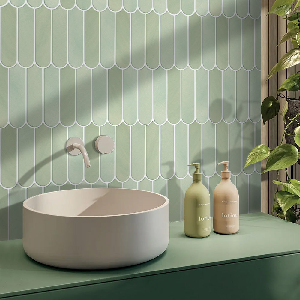 3D Light Olive Green Fish Scale Peel and Stick Wall Tile