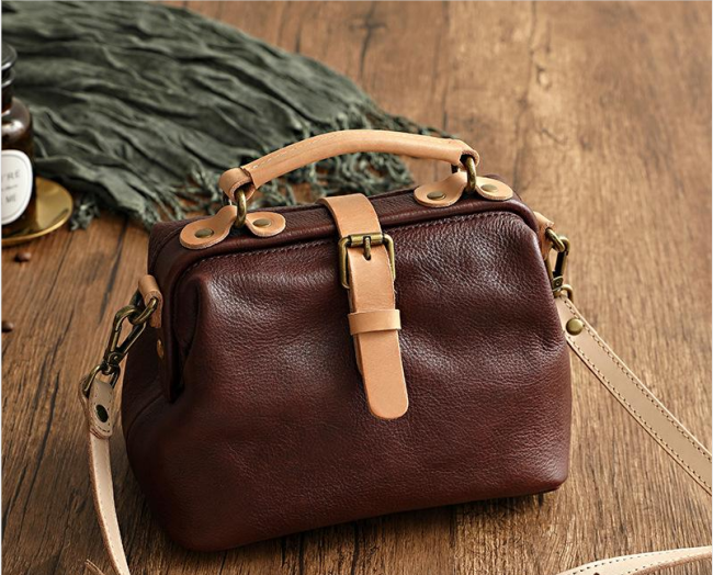 Contrast Color Vegetable Tanned Tree Cream Leather Handbags Portable Messenger Bag