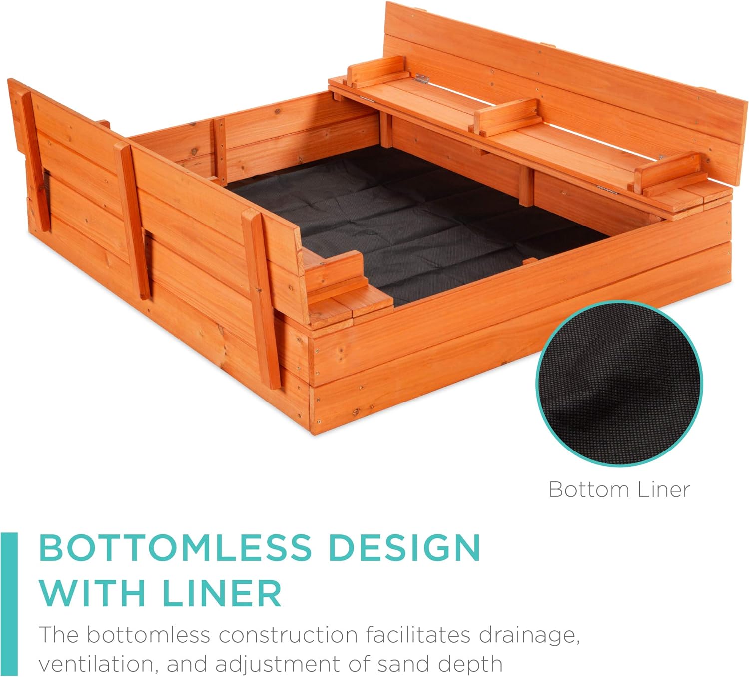 Best Choice Products 47x47in Kids Large Wooden Sandbox for Backyard