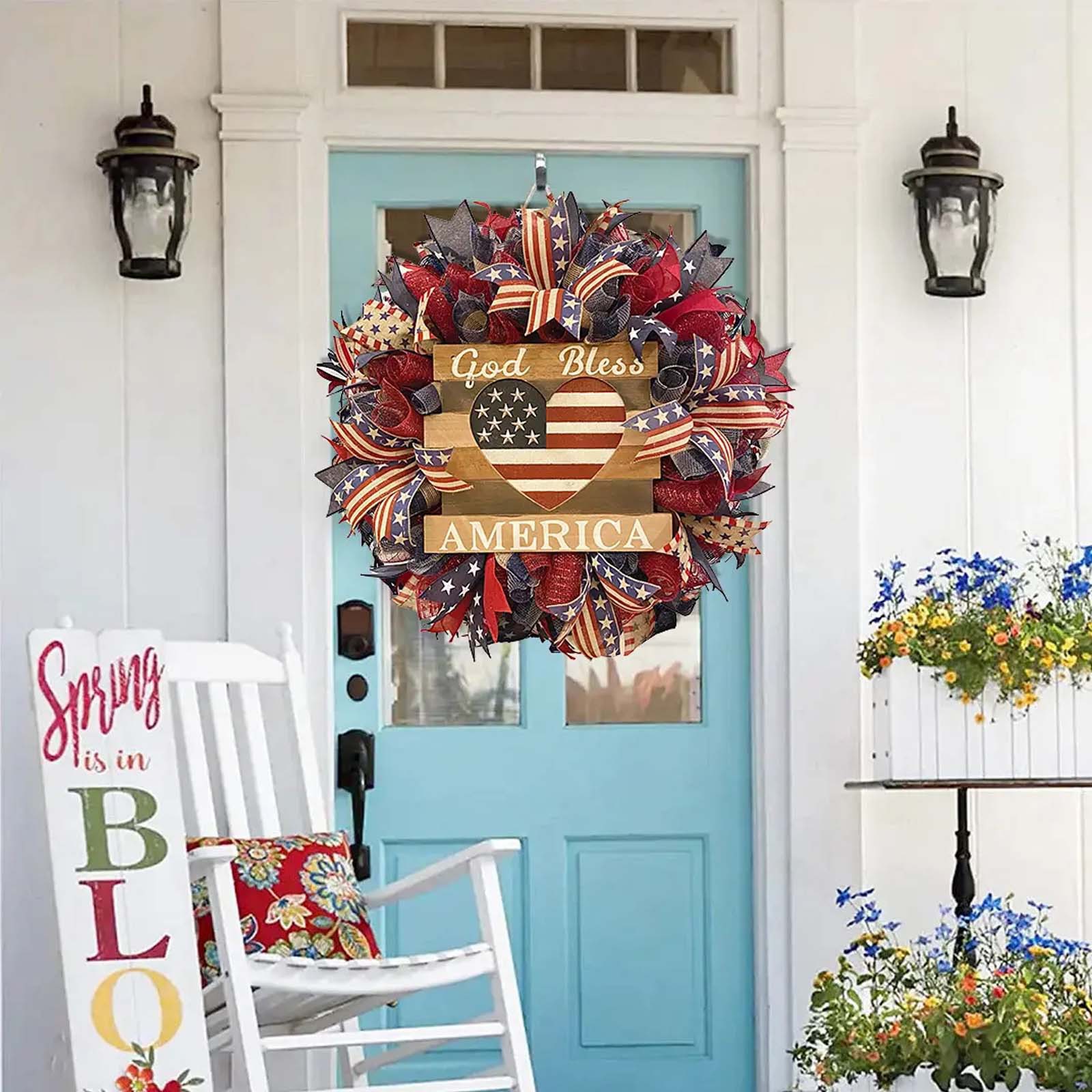 🔥Mother's Day Sale-[SAVE 50% OFF]-- 45CM/18 Inch Handmade God Bless America Wreath,New summer patriotic Independence Day wreath