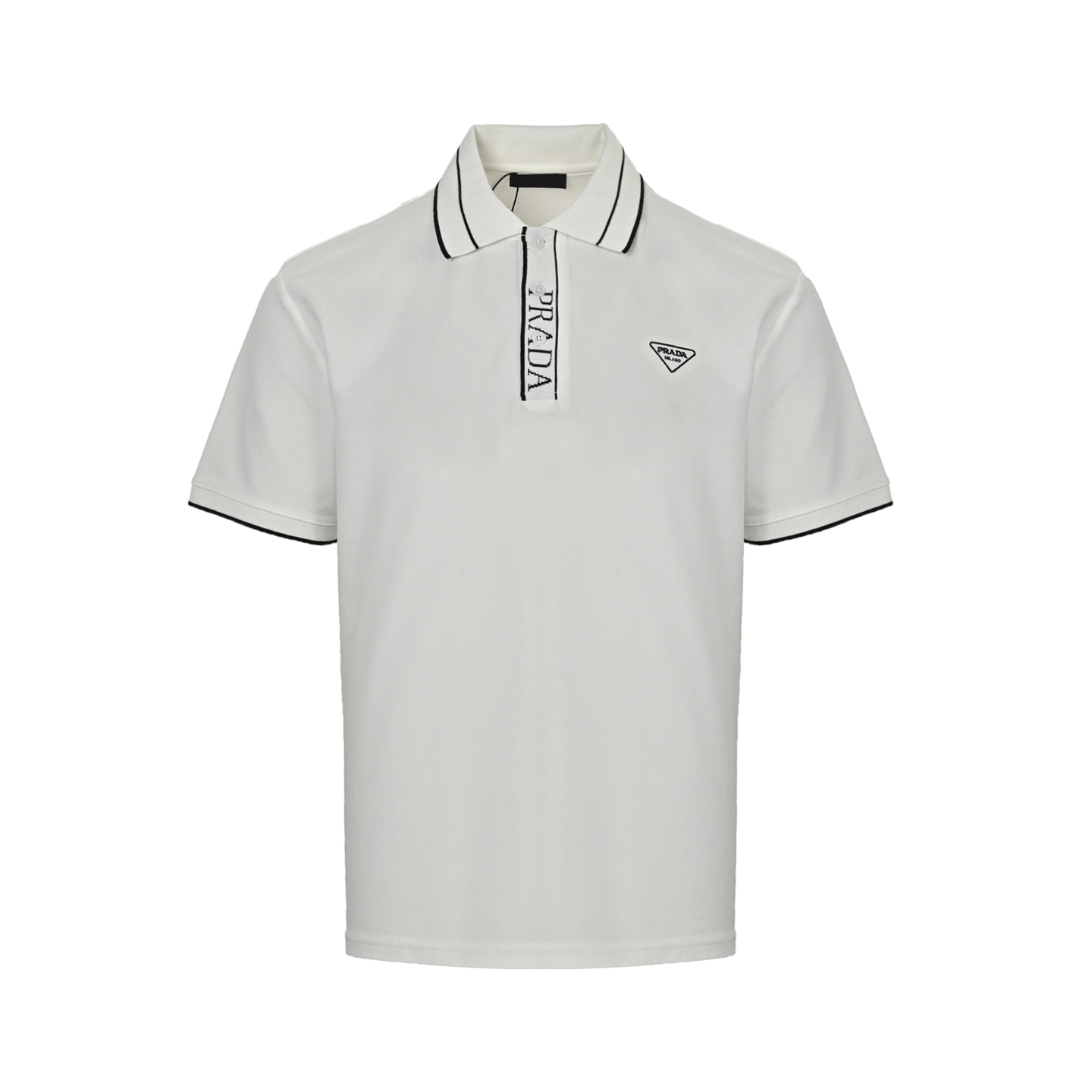 Prada 25ss placket threaded letter triangle logo embroidery Polo short sleeve