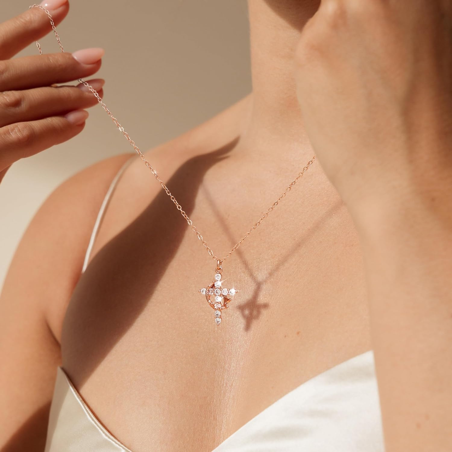 🔥ON SALE🔥14k Gold Diamond Cross Crown Pendant Necklace
