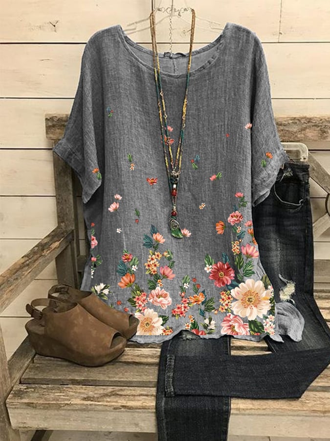 Women's Oil Painting Floral Print Shirt