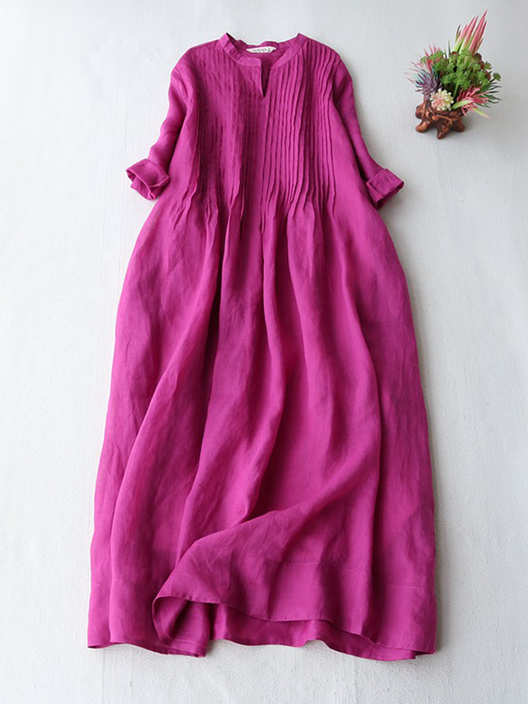 Elegant Accordion Pleated Loose Short Sleeve Midi Dress
