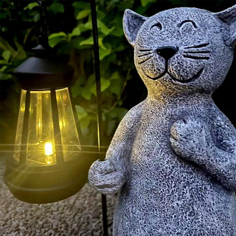 Cat Garden Statue with Lantern