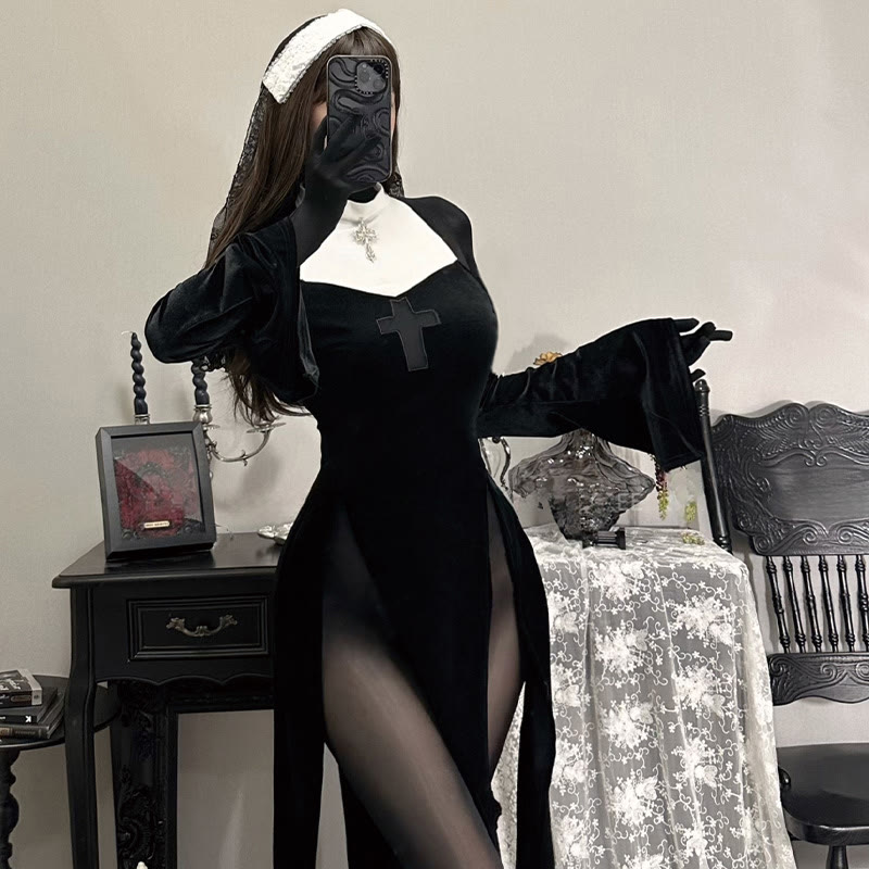 Nun Cross Slit Lingerie Dress
