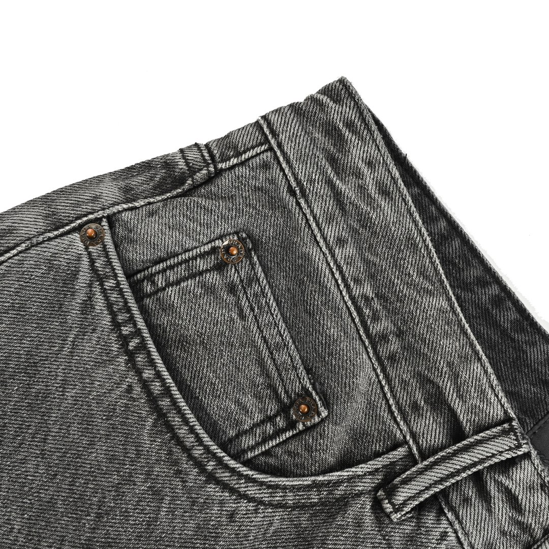 Prada 24Fw Deconstructed Wide-Leg Jeans with Back Pockets and Triangle Logo