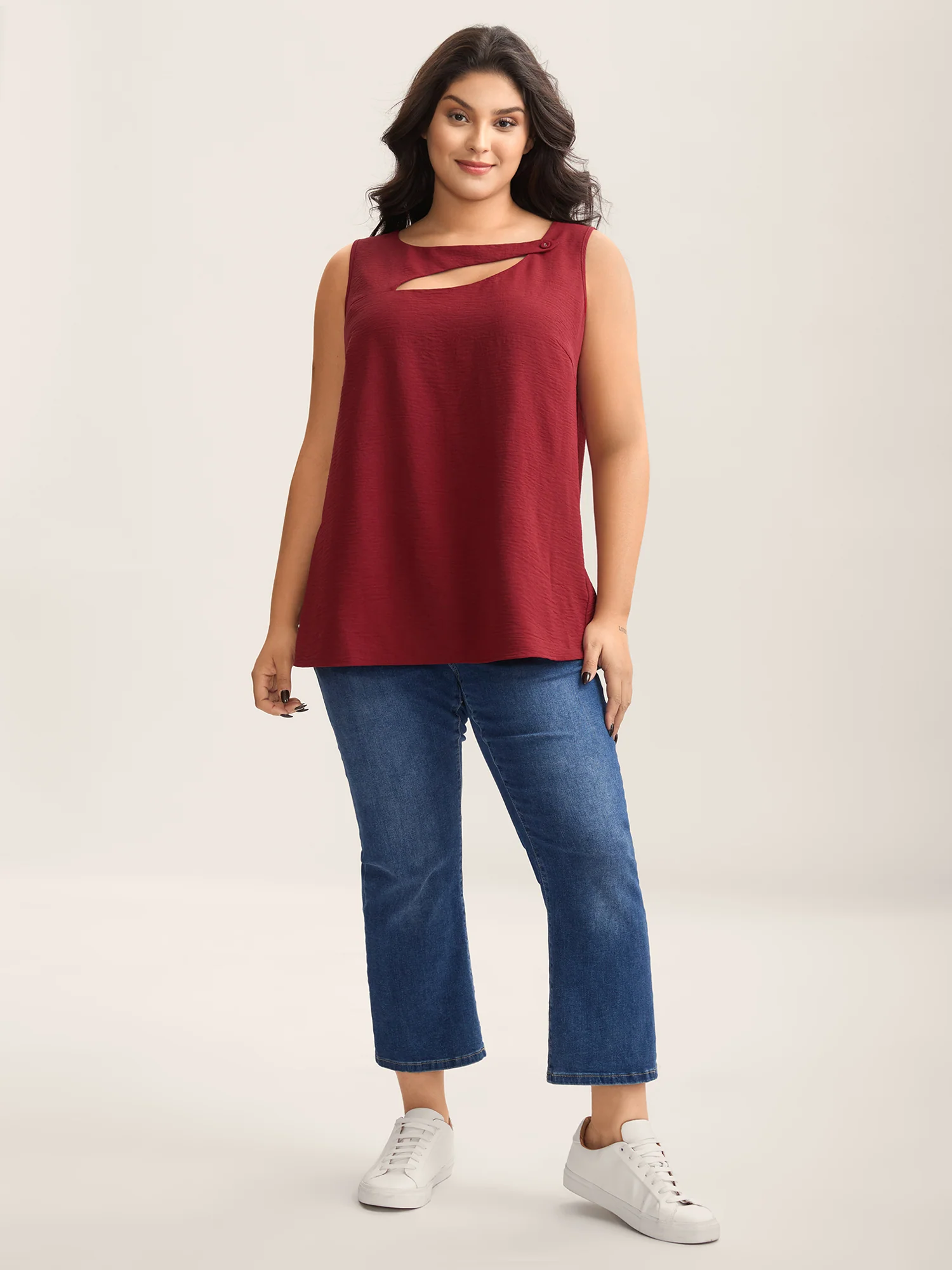 Asymmetrical Neckline Cut-Out Solid Tank Top