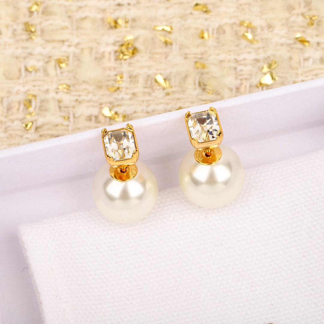 Dior Square Diamond Pearl Earrings