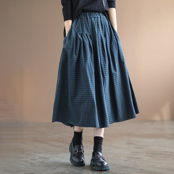 Retro Plaid Printed Comfy Midi Dress
