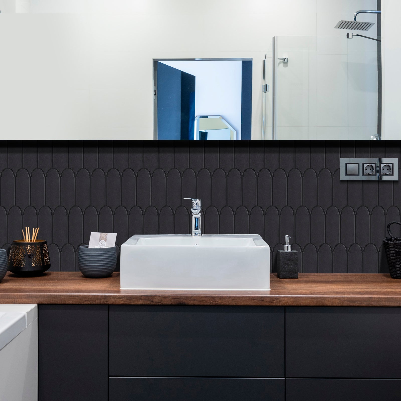 Black Fish Scale Peel and Stick Backsplash Tile - Thicker Design Matte Finish