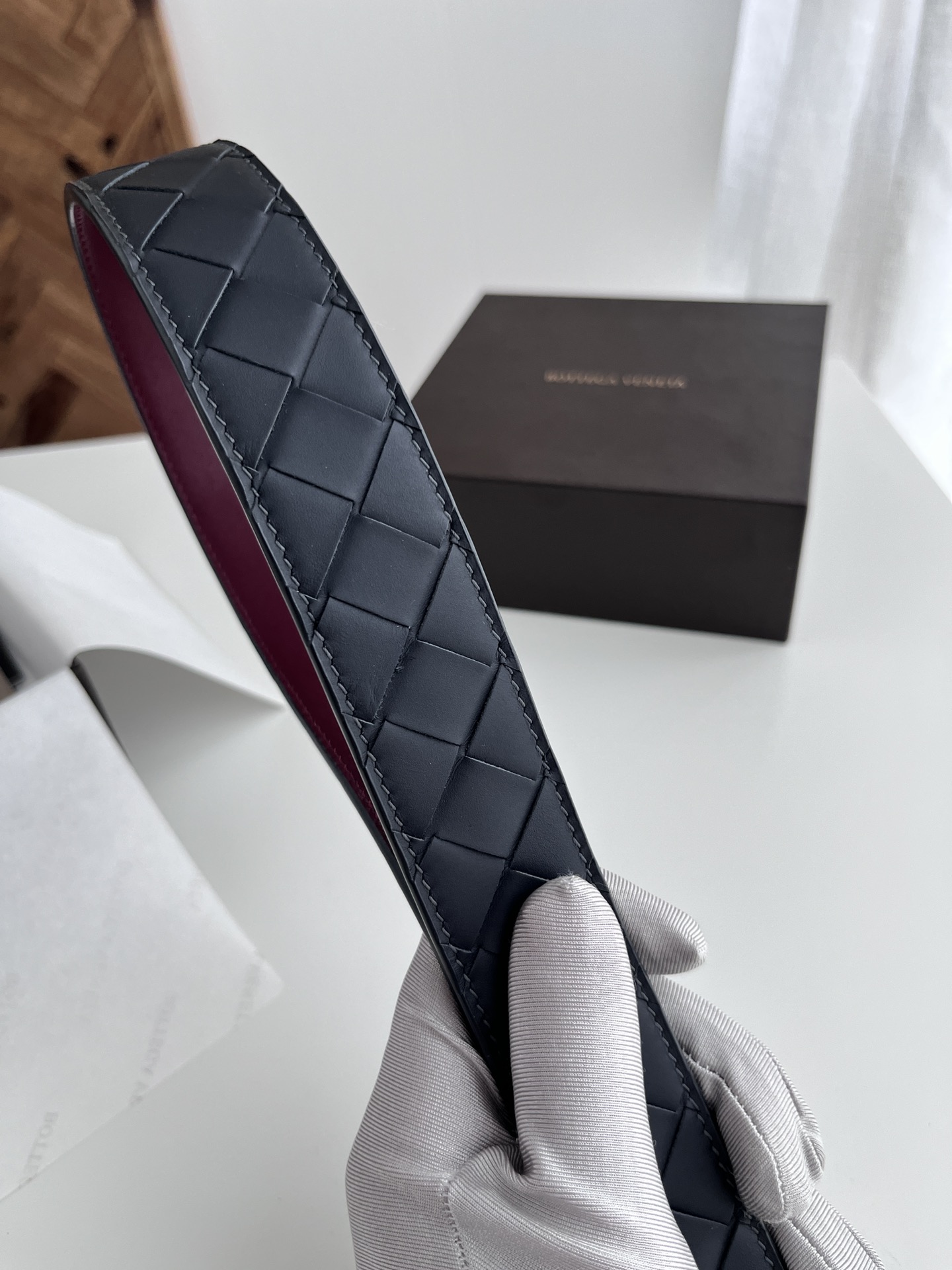 Bottega Veneta intreccio woven cowhide double-sided belt 3.5cm wide