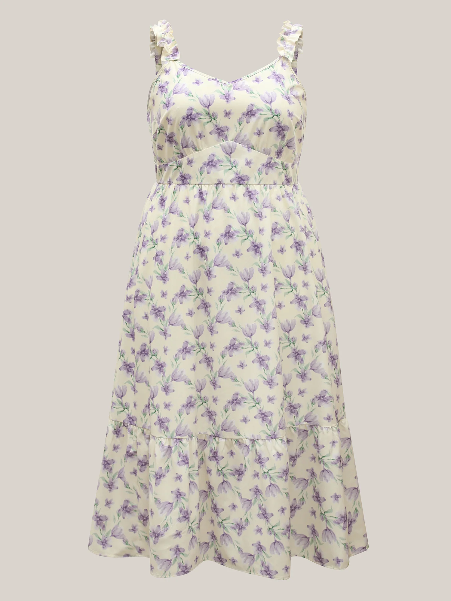 Vine Floral Pockets Stretchy Waist Midi Dress