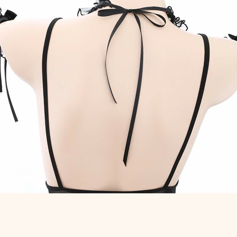 Lovely Kitty See Through Ruffled Jumpsuit Lingerie Stockings Set