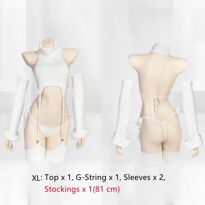 Hollow Out Backless Sweater Lingerie Set