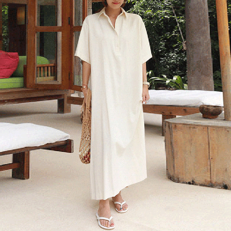 Folded Collar Split Casual Maxi Dress