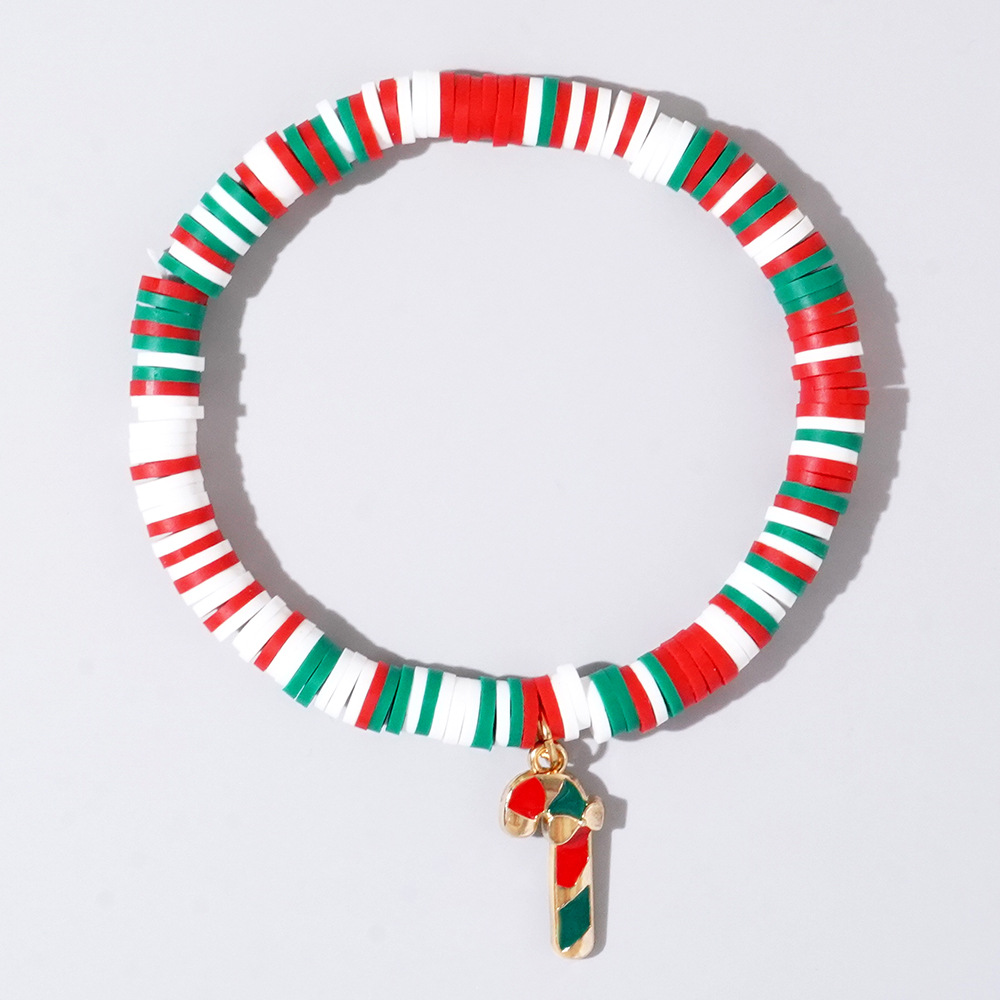 Christmas hand colored polymer clay beaded bracelet set gift