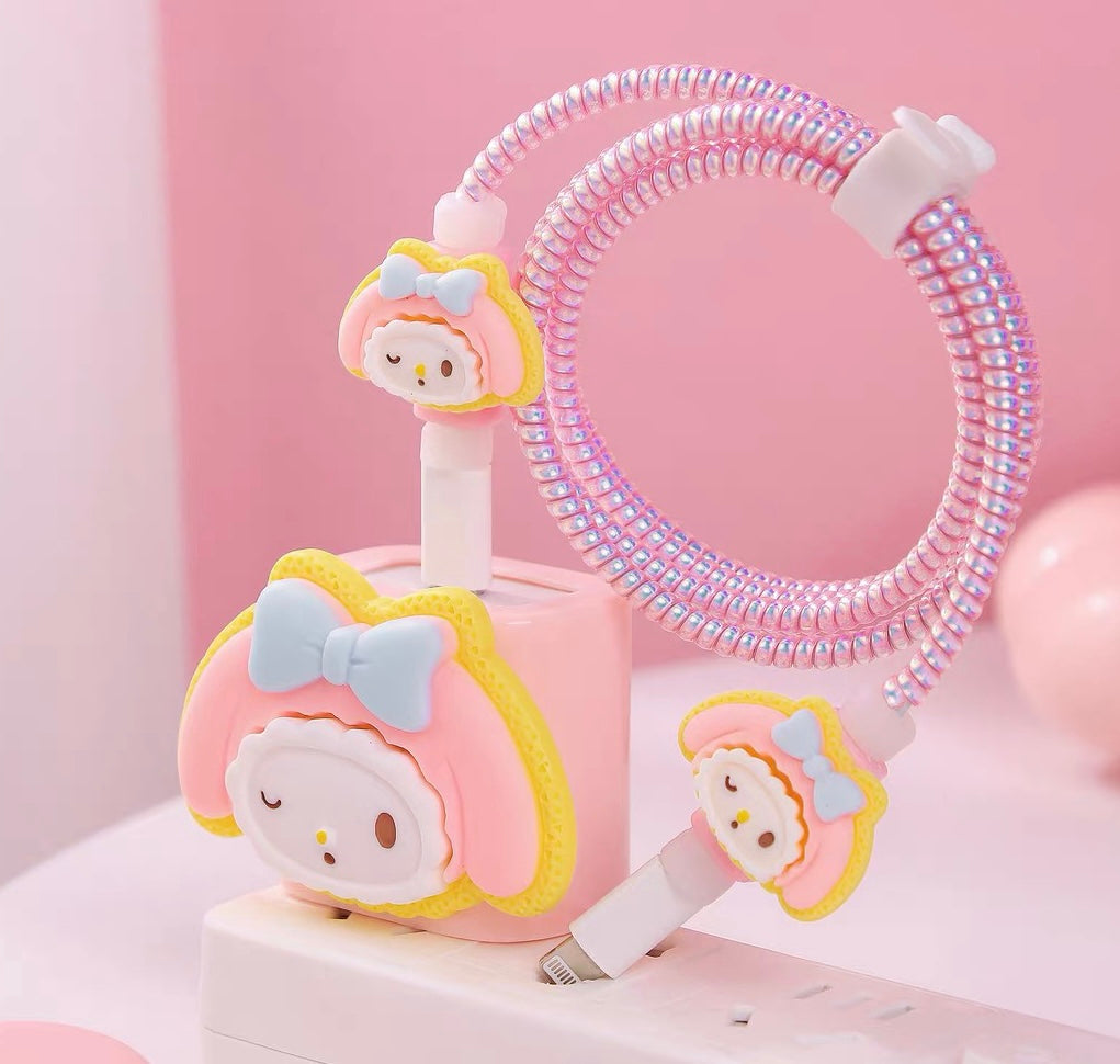 Sanrio Charger Protector Case - Compatible for Apple 20W USB-C Power Adapter and Lightning Cable