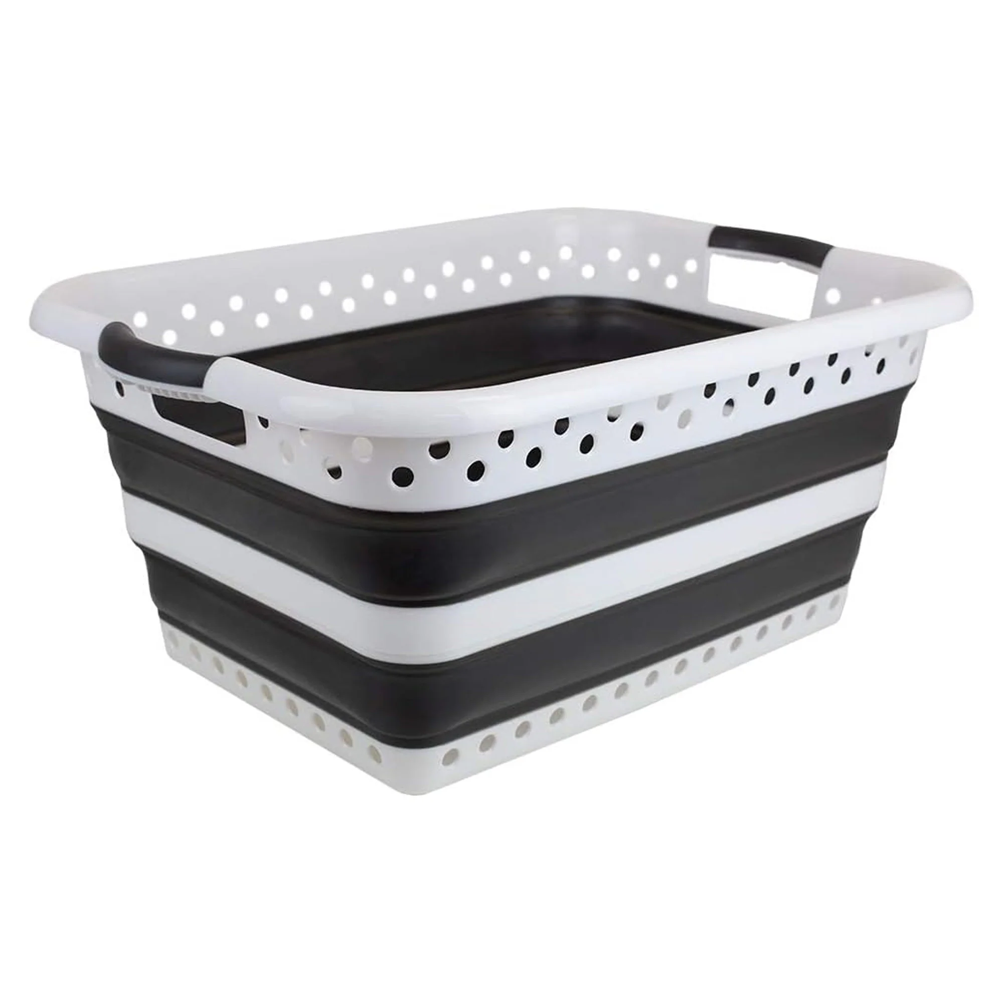 Home Basics Plastic Collapsible Laundry Basket with Handles, Dark Grey, 24x17x3.75 - 11 Inches