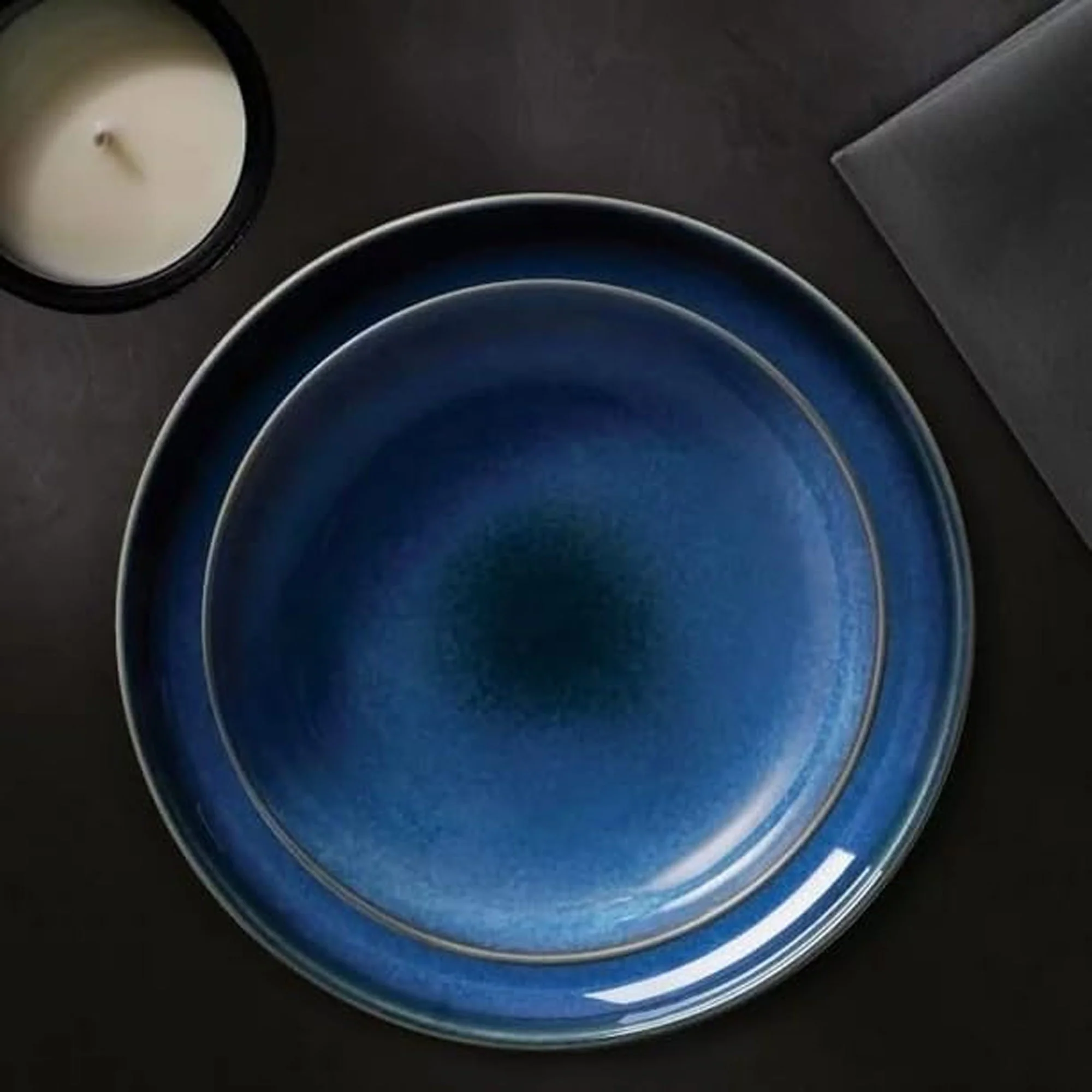 Corelle Stoneware 8 Piece Dinnerware Set,  Reactive Glazes, Service for 4, Navy