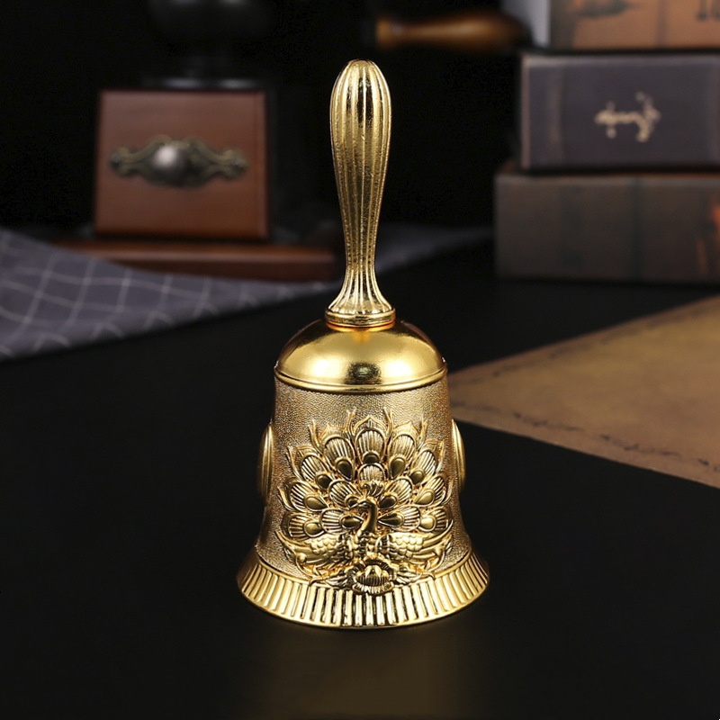 🦚🔔Handmade Peacock & Floral Antique Handbells – Vintage-Inspired Metal Bells
