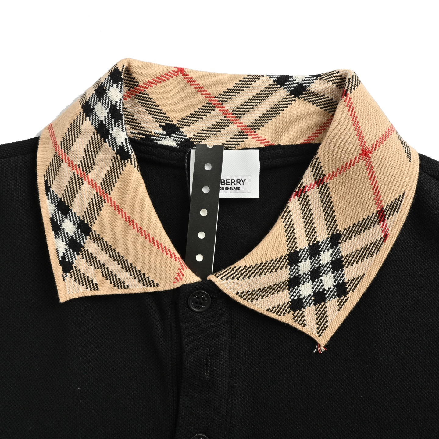 Burberry 25ss leather logo check collar Polo short sleeve
