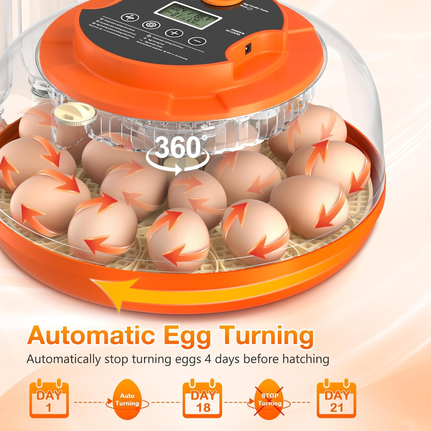 18 Egg Incubator with Automatic Egg Turning and Humidity Control, Incubators for Hatching Eggs, Chicken, Ducks, Goose, Pigeon, Quail, Parrot Incubator for Farm