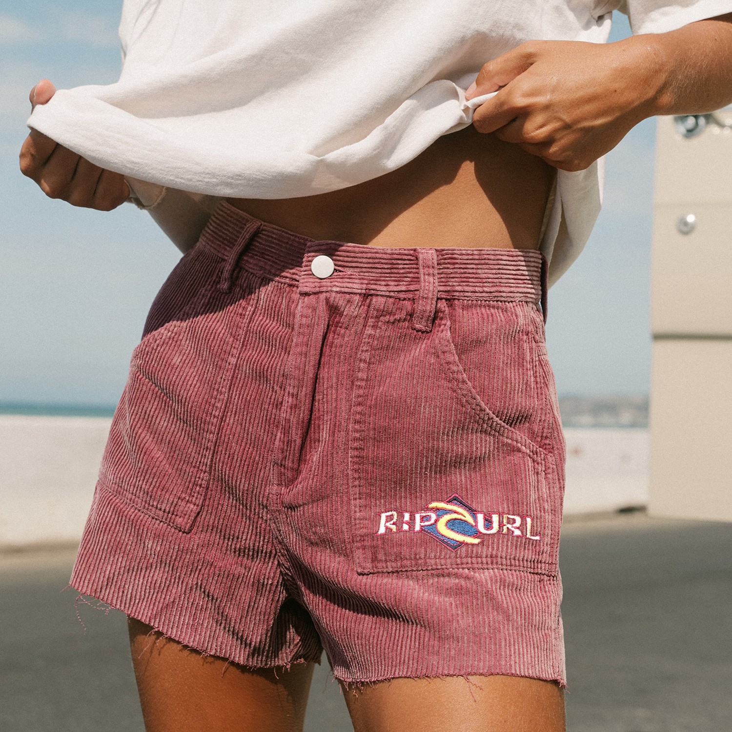 Casual Rip Curl Print Corduroy Shorts
