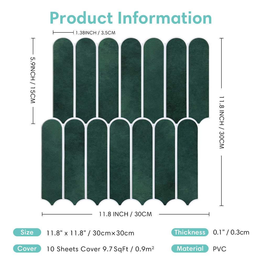 3D Forest Green Fish Scale Peel and Stick Wall Tile