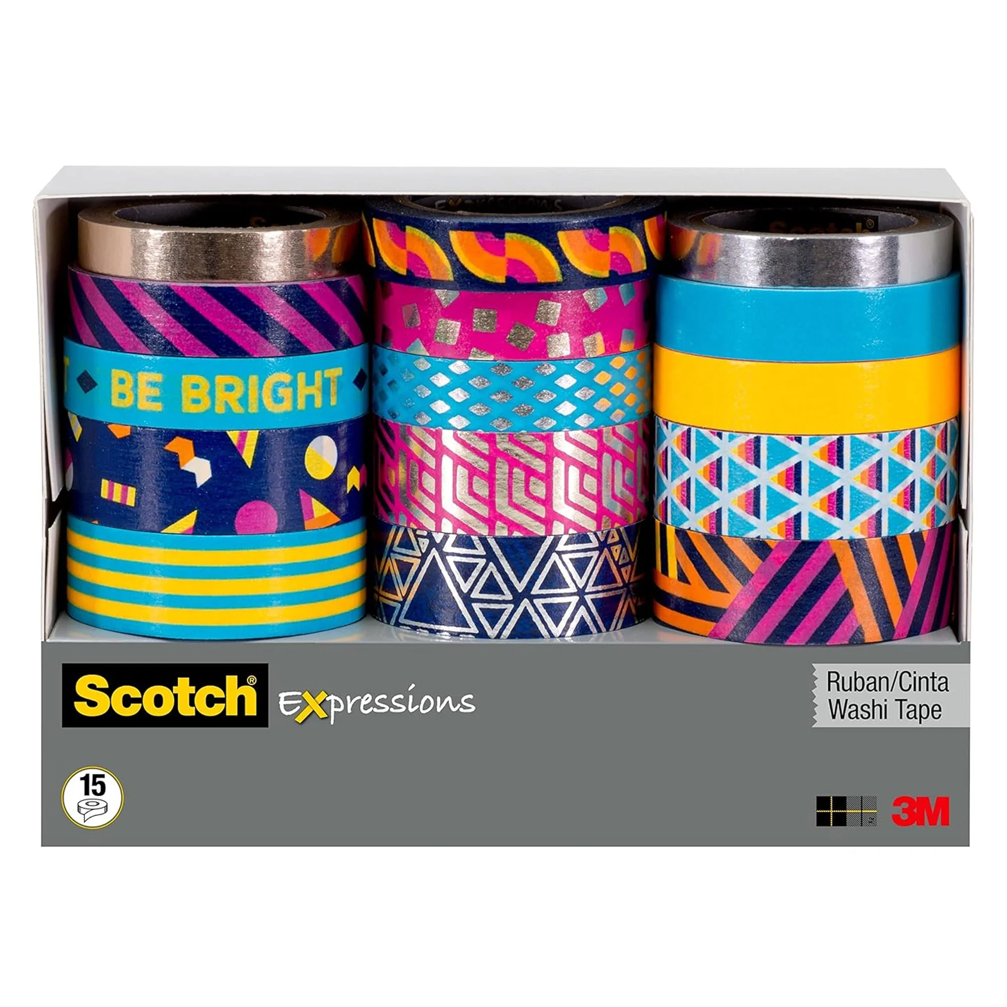 Scotch Expressions Washi Tape Multi Pack, 5 Rolls/pk, Thin Foil Collection, Be Bright