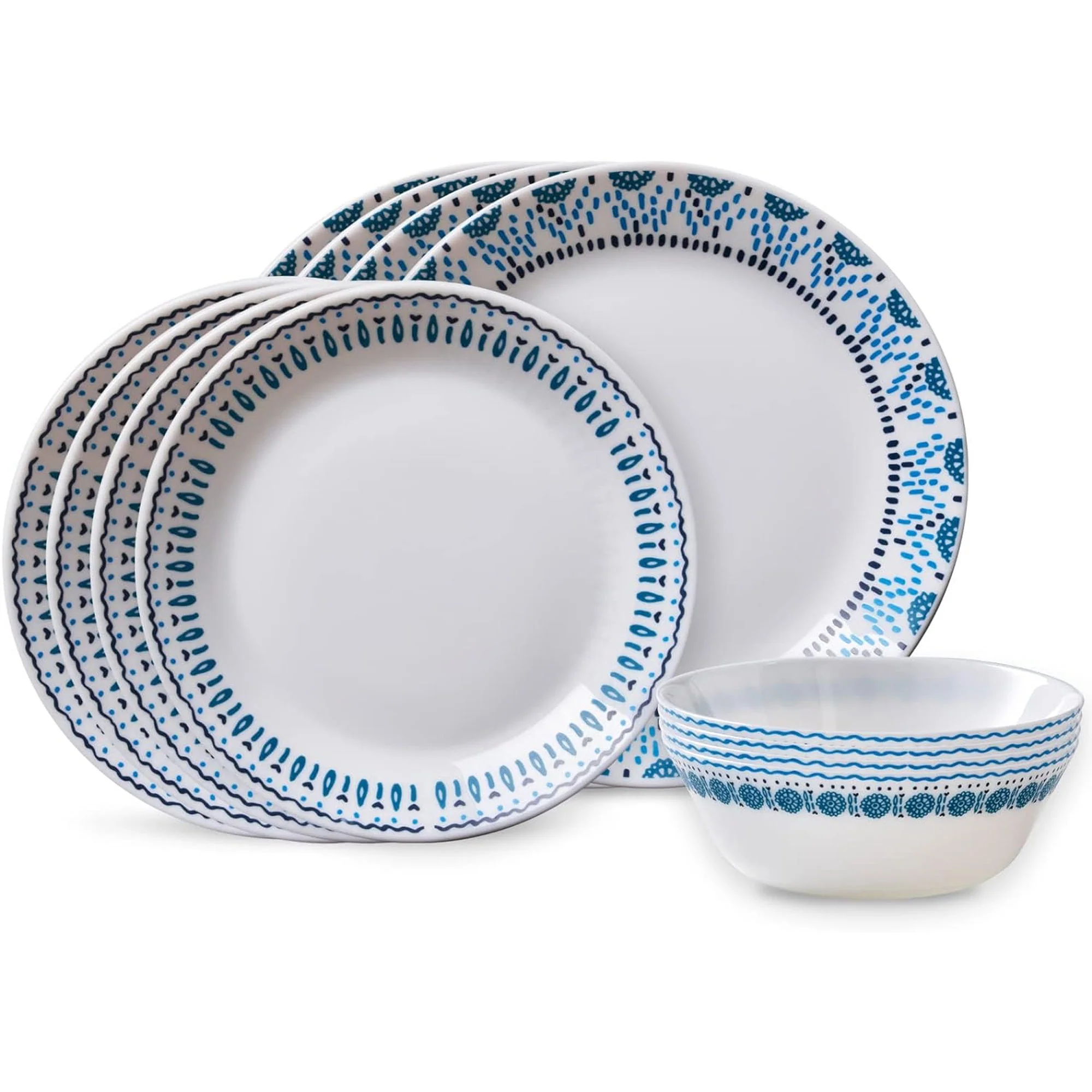Corelle Everyday Expressions 12 Piece Dinnerware Set, Service for 4, Azure Medallion