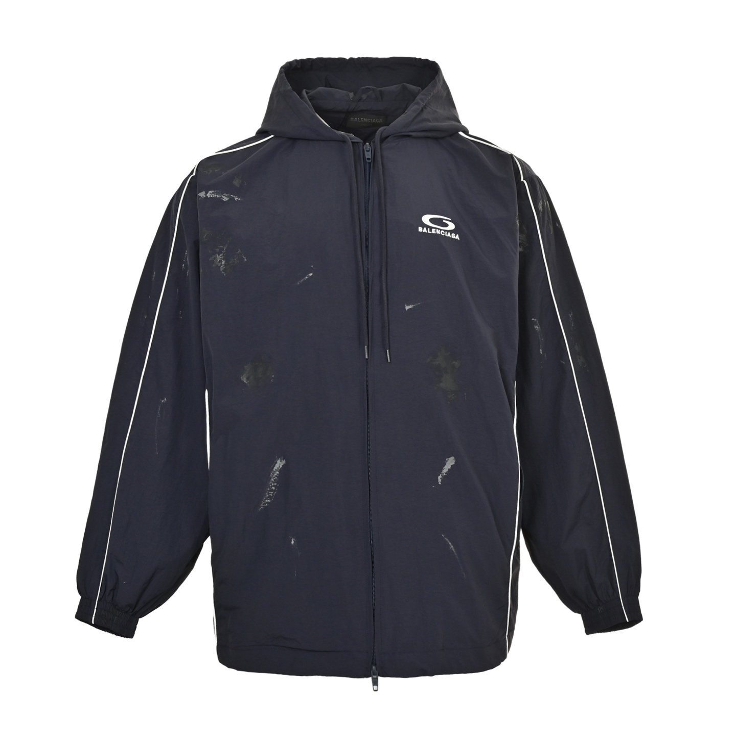 Balenciaga BLCG 25FW 84 graffiti spray paint navy blue half-circle embroidery sports suit jacket