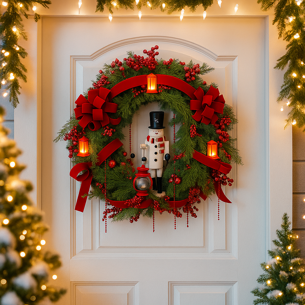 💥ON SALE💥Christmas Wreath with Snowman Figurine and LED Lanterns🎄✨