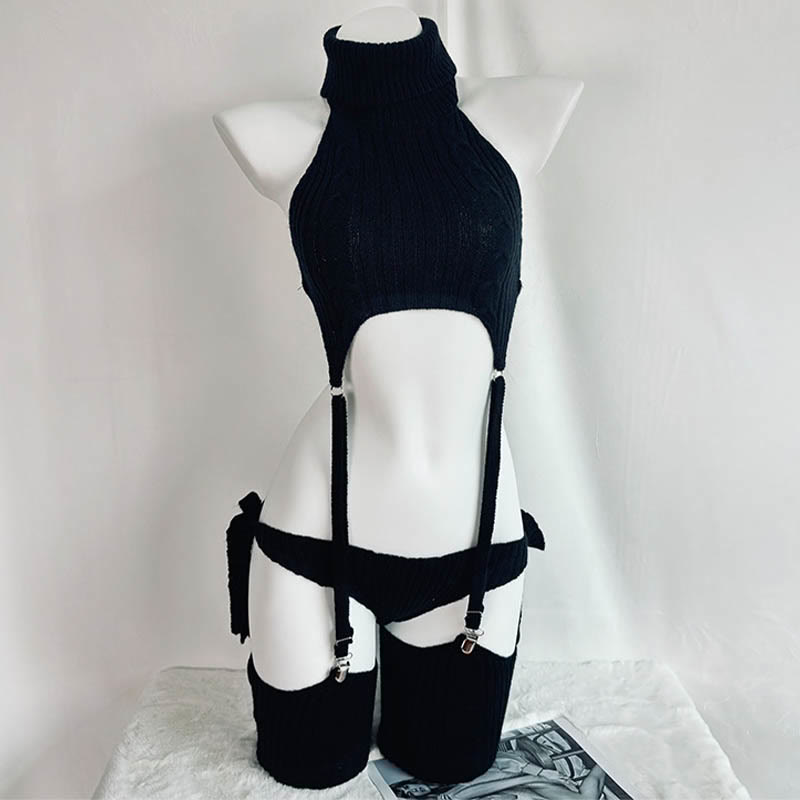 Sexy Lace-up Backless Sweater Lingerie Set